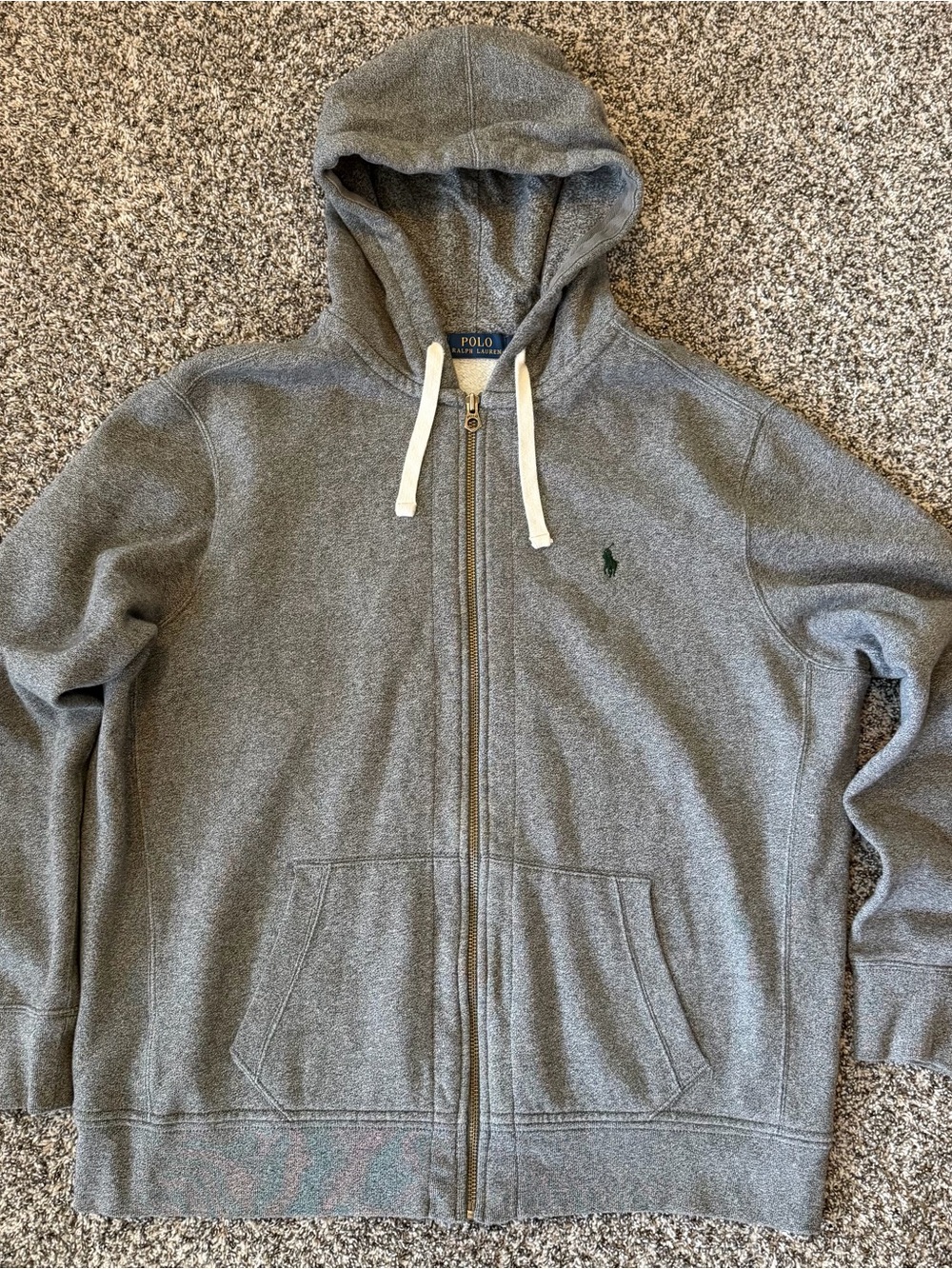 Polo Ralph Lauren Hoodie Mens XXL Gray Full Zip Heavyweight Fleece Sweatshirt
